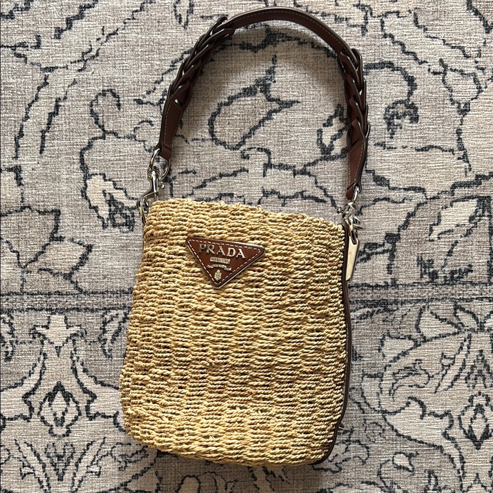 Prada Tan and Brown Shoulder Bag with Woven Design